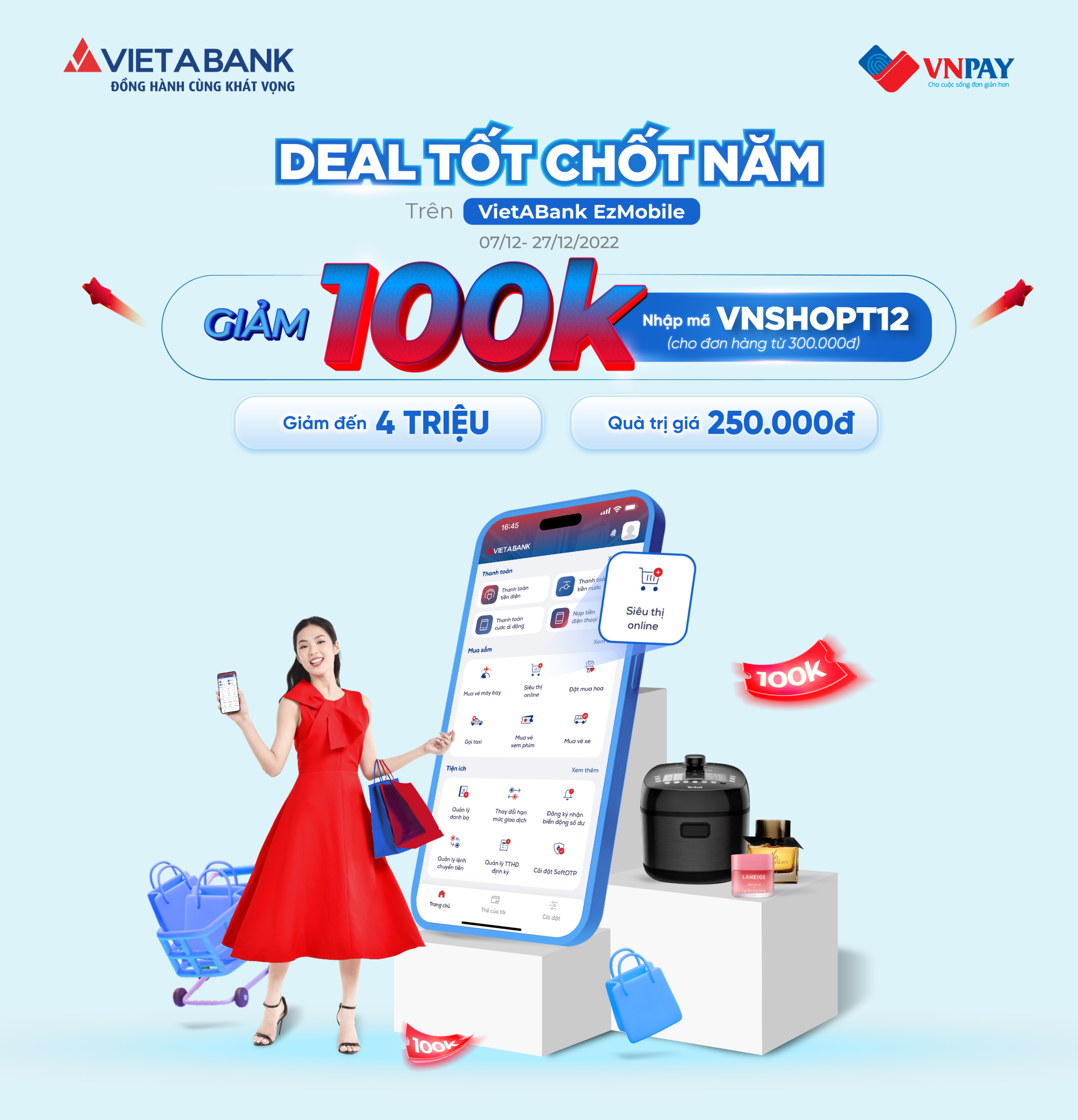 DEAL TỐT CHỐT NĂM - vô vàn ưu đãi mua sắm trực tuyến bằng tính năng Siêu thị online trên VietABank EzMobile